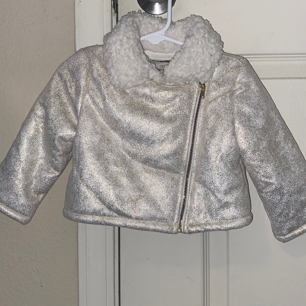 Genuine kids cream colored coat with fur